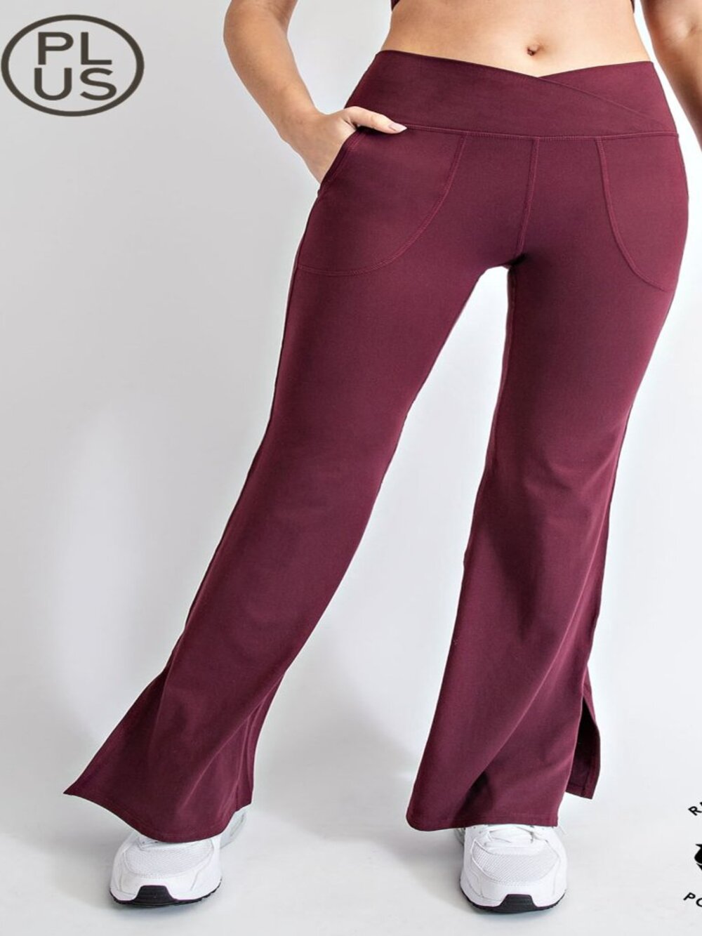 WOMENS BUTTERY PLUS SIZE V WAIST FLARE YOGA LEGGINGS W/POCKETS CASSIS 1X-3X